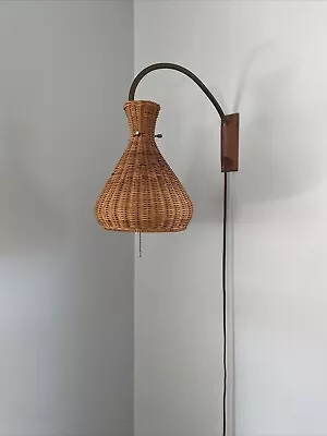 Vintage Mid Century Modern MCM Hanging Swing Arm Wall Lamp Teak Adjustable *READ • $224.95