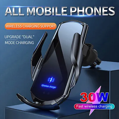 30W Fast Wireless Car Charger Automatic Clamping Mount Air Vent Phone Holder • £8.99