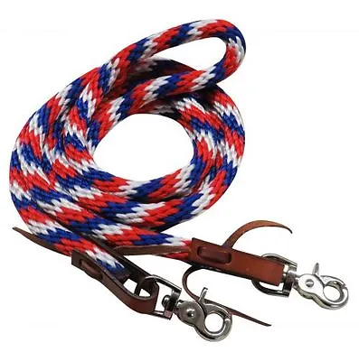 Western Saddle Horse Heavy Nylon Rope Barrel Racing Contest Reins Red White Blue • $16.92