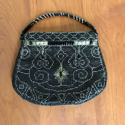 Antique Czech Micro-Beaded Vintage Black And Gold Purse - Art Deco -  1920s • $26