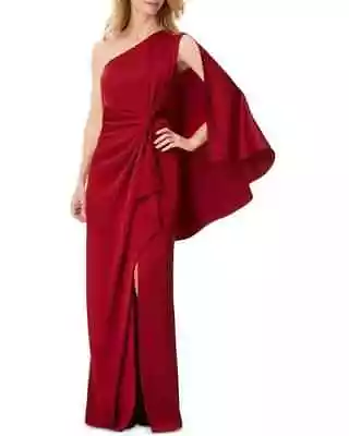 Aidan Mattox One Shoulder Draped Gown Dress Women's 14 Matador Red Sleeveless • $84.42