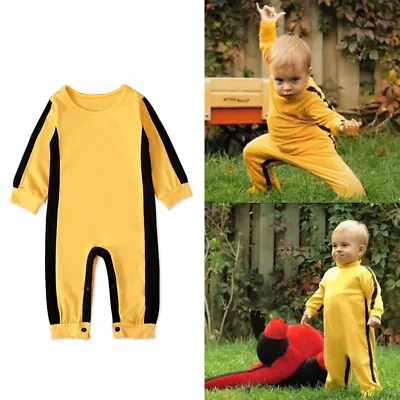 Bruce Lee Yellow Baby Costume Newborn Infant Boy Clothes Romper Bodysuit Outfits • $27.49