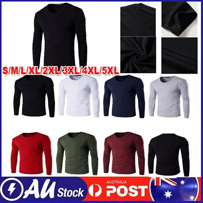 Men's Plain Blank Premium Heavy Cotton T-shirt Basic Tee Long Sleeve New AU • $18.59