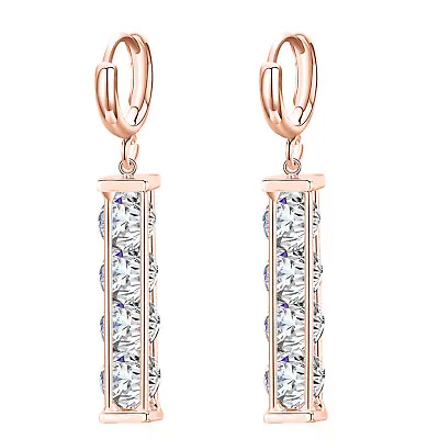 18k Rose Gold Layered Crystal Huggie Drop Leverback Earrings Made With Swarovski • $9.99