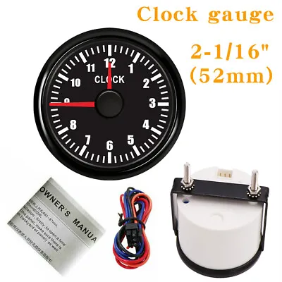 52MM 2-1/16  Black Clock Gauge 12Hours Red Led Waterproof For Auto Trucks Marine • $43.65