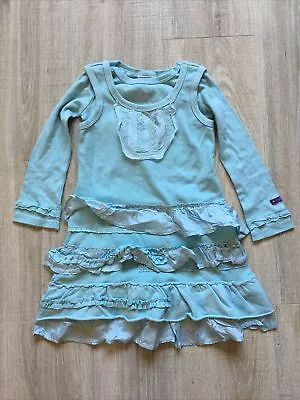 Naartjie Kids Girls Ruffle Layered Long Sleeve Dress Tunic Sz 4 Blue • $13.98