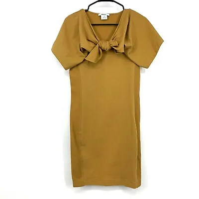 $44.99 • Buy Carven Dress Womens Size Small Tan Brown Knotted Neck Tie Short Sleeve Knit