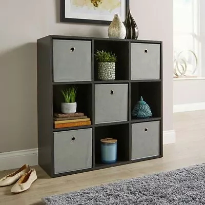 Storage Cube 9 Shelf Bookcase Wooden Display Unit Organiser Black Furniture • £45.99