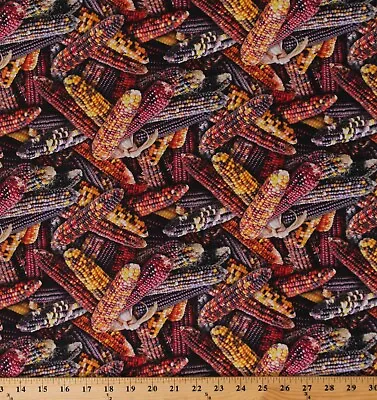 Cotton Corn Vegetables Fall Harvest Kitchen Food Fabric Print BTY D572.46 • $11.95