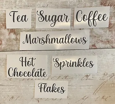 TEA COFFEE SUGAR - Vinyl Stickers Decal Labels Kitchen Pantry Rose Gold Jars #12 • £1.49