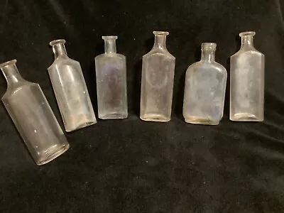 Lot Of 6 Vintage Old Bottles Clear Plain Medicine Bottles • $20