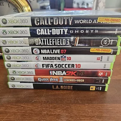 $35 • Buy Lot Of 9 Xbox 360 Games COD L.A. NOIRE BATTLEFIELD 3 Guitar Hero Fifa WW (J6)