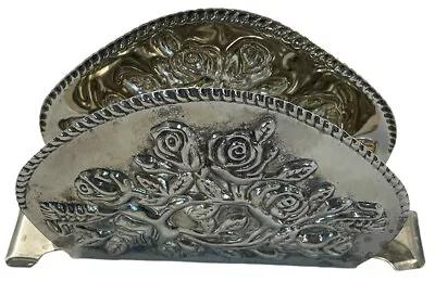 Rose Silver Napkin Letter Holder  Metal Dining Vintage • $12.99