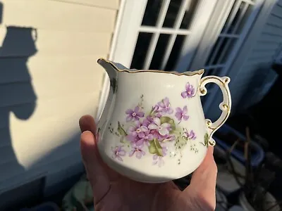 Vintage Hammersley Bone China Violets Pitcher Milk Jug 4 1/2 Inch Tall Nice • £15.20