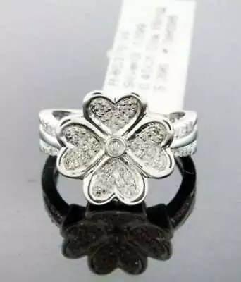 Women 925 Silver Diamonds Ring Round Cut Flower 0.45CT White Diamonds Size 7 • $231.59