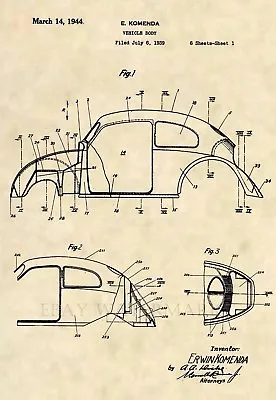 Volkswagen Beetle Patent Art Print - Original Vintage Volkswagen VW Beetle - 52 • $12.77