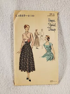 Vtg 1950s Vogue Sewing Pattern No. S-4869 Special Design Cocktail Dress Size 14 • $74.95