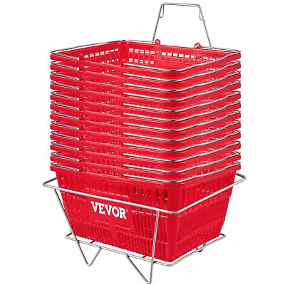 VEVOR 21L Shopping Baskets Pack Of 12 Plastic With Metal Handles /Sign /Stand • $95.89