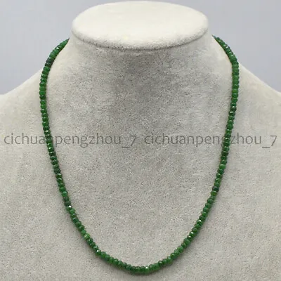 2x4mm Natural Green Emerald Faceted Roundel Gems Beads Necklace 18  Silver Clasp • $3.49