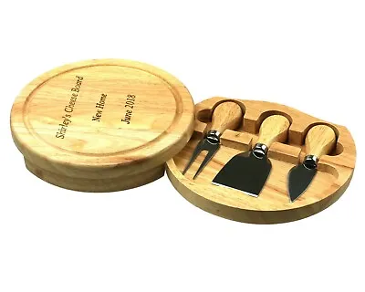 Free Engraving - Personalisable Wood Cheese Board And Knife Gift Set 19CM Across • £18.50