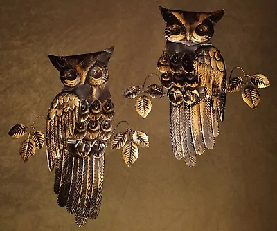 Two Vintage Distressed Metal/Tin Owl On Branch Plaques Hong Kong 1960's *Read* • $10