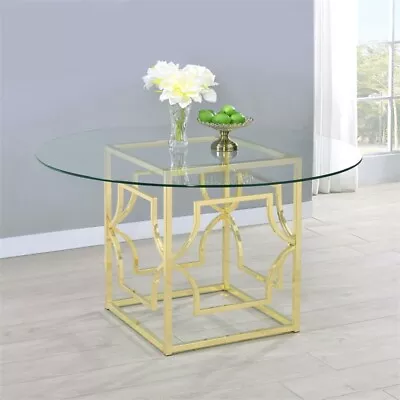 Coaster Starlight Modern Round Glass Top Dining Table In Clear And Brass • $498.92