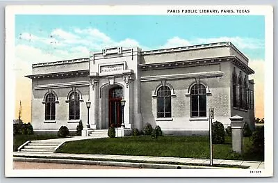 Paris Texas~Front Of Paris Public Library~Vintage Linen Postcard • $3.70