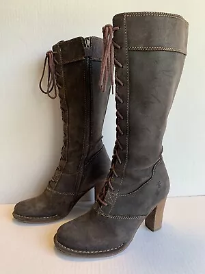 Frye Villager Lace Side Zip Brown Leather Knee High Boots 77610 Womens Size 6.5 • $90