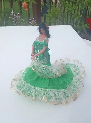 Vintage MARIN CHICLANA Spanish Flamenco Dancer Castanets Mantilla 8” Doll/Green • $24.99