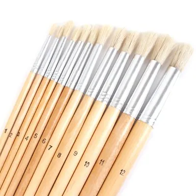 LONG ROUND HEAD BRUSHES Art Artist Watercolour Painting Oil Large Wooden Handle • £7.48