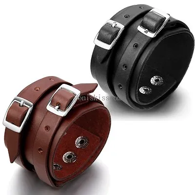 Gothic Super Wide Leather Cuff Wrap Bracelet Wristband  Men's Gifts Fashion • $9.99