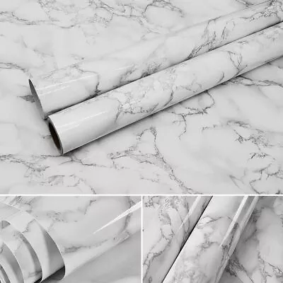 White Grey Marble Wallpaper Peel And Stick Contact Paper Vinyl Countertop Paper • $6.56