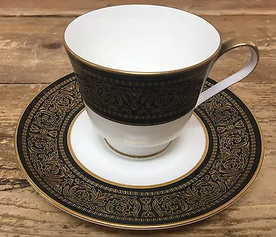 1 Tea Cup Saucer Set Mikasa Mount Holyoke 60673 Gold Flowers Scrolls Black 114 • $16.23