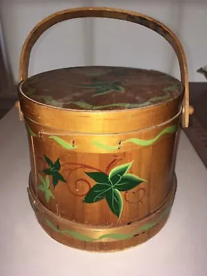 Firkin Primitive Sugar Bucket Salt Spoon Lid & Handle Hand Paint Vintage Antique • $34