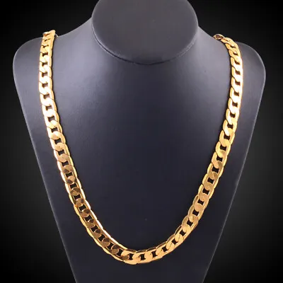 18K Yellow Gold Plated 6mm - 10MM Classic Curb Chain Necklace 20  Mens & Womens • $11.95