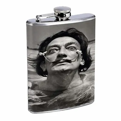 Salvador Dali Young Black And White D470 Flask 8oz Stainless Steel Mustache • $14.95