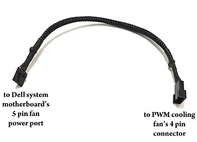 Dell Factory Cooling Fan 5 Pin To PWM 4 Pin Conversion Cable 11  Black Sleeve • $5.49