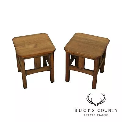 Mission Style Pair Of Oak Taboret Side Tables • $865