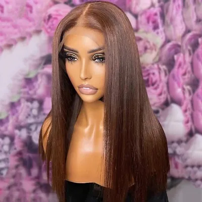 UK 24inch Synthetic Hair Lace Front Wig Brown Handtied Long Straight • £25.99