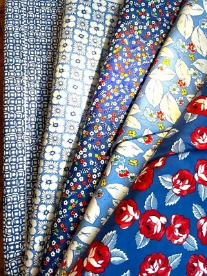 True Blue Feed Sack Style Fabric For Quilting Bags And Dress Making • £3