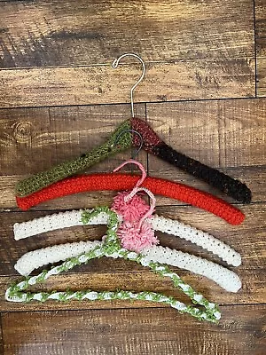 5 Vintage Hand Knitted And Crochet Hangers  • $20