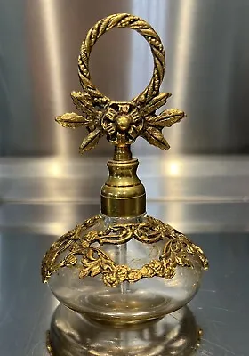 Vintage MCM Gilded Gold Metal And Glass  Floral Design Parfumerie Bottle • $43.99