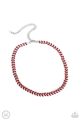 $5 • Buy Paparazzi Grecian Grace - Red Beads- V Shaped Choker Necklace And Earrings