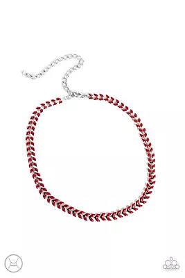 $5 • Buy Paparazzi Grecian Grace - Red Beads- V Shaped Choker Necklace And Earrings