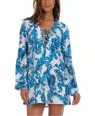 La Blanca Women's Tranquility Palm Cover Up Tunic Dress Blue X-Large XL • $42.99
