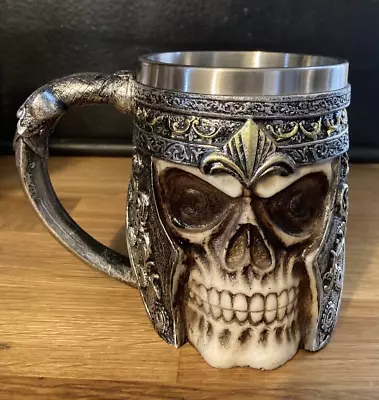 Stainless Steel/Resin Warrior Skull Beer Stein Viking Helmet Coffee Mug Cup 16oz • $18