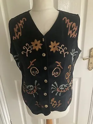 Beautiful Vintage Velvet Feel Waistcoat By La Rochelle Uk 14 Apx Embroidered Vgc • £11.50