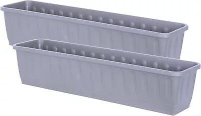 £15.99 • Buy 2 X 80cm Grey Trough Plant Pot Outdoor Garden Flower Herb Long Plastic Planter