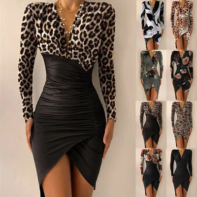 £23.99 • Buy Women Sexy Ruffles Mini Dress Ladies Holiday Evening Party V-neck Bodycon Dress