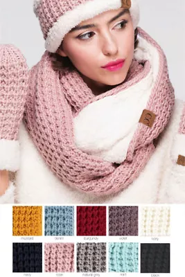 Jinscloset CC Women Chunky Knit Sherpa Soft Faux Fur Interior Infinity Scarf • $29.99
